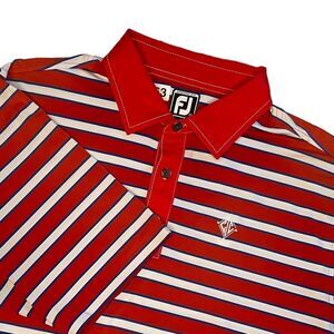 FJ Footjoy Mens Orange Red Striped Golf Performance Polo Shirt Size XL‎